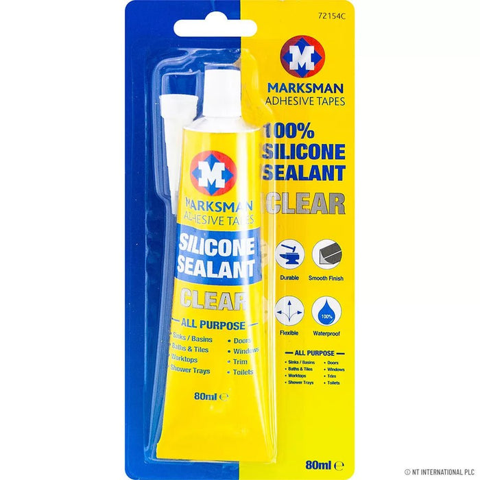 80ml Clear 100% Silicone Sealant, All Purpose, Mould Resistant, Waterproof Tube