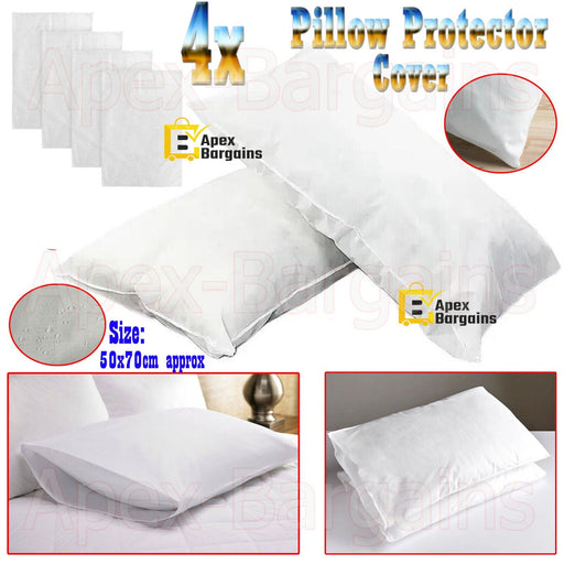 APXB 4x Pack Pillow Protectors Covers - White Mildew Fungal Dust Proof Stain Resistant