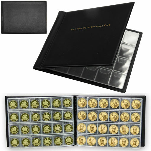  Visual of the collection album displaying a variety of coins, caps, tokens, medallions, and badges