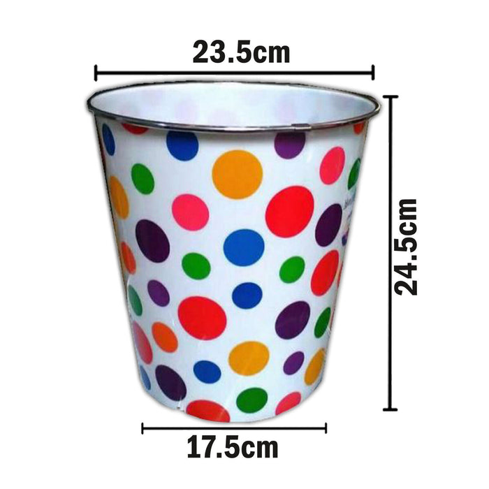 MAXPERKX 7.7L Basket Paper Waste Dust Bin Round Rubbish Polka Dot Office Bathroom Kitchen