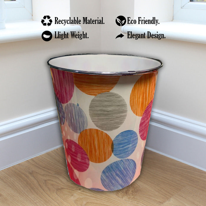 MAXPERKX 7.7L Basket Paper Waste Dust Bin Round Rubbish Polka Dot Office Bathroom Kitchen