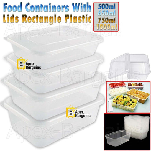 MAXPERKX 50 pcs Food Containers+Lids Rectangle Takeaway Microwave Safe Storage Boxes