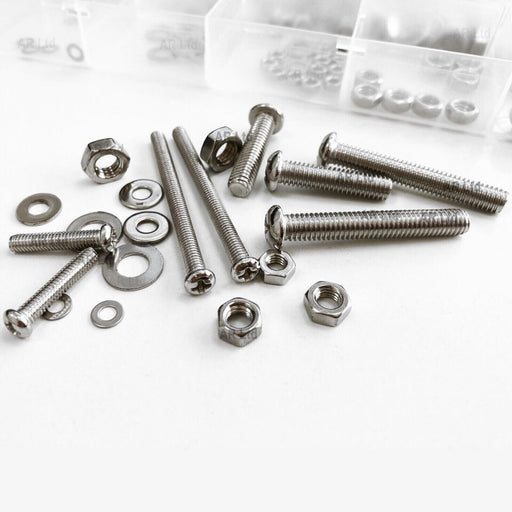 MAXPERKX 100x Assorted Stainless Steel Nuts, Screws, Bolts, and Flat Washers