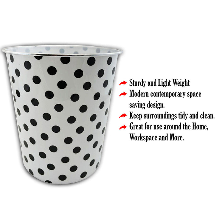 Round Polka Dot Paper Waste Dust Bin - Office, Home, Bathroom, Kitchen