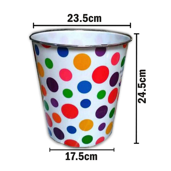 Round Polka Dot Paper Waste Dust Bin - Office, Home, Bathroom, Kitchen