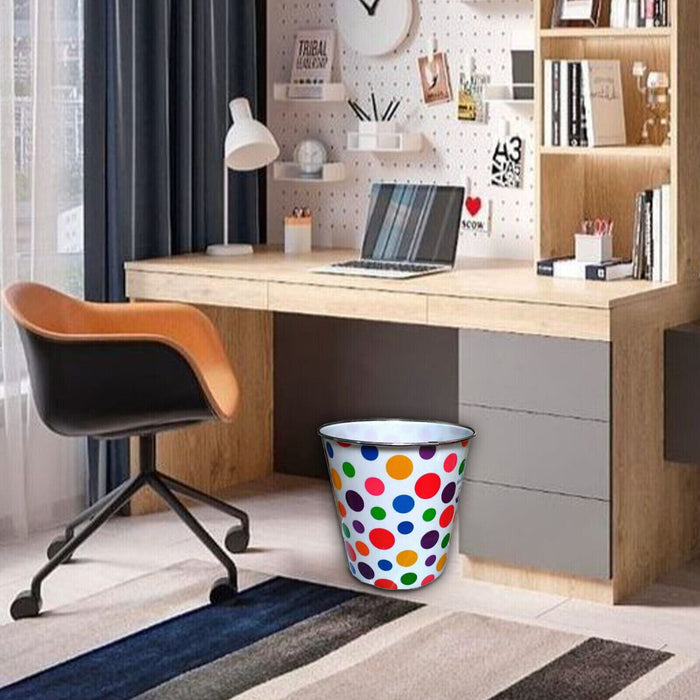 Round Polka Dot Paper Waste Dust Bin - Office, Home, Bathroom, Kitchen