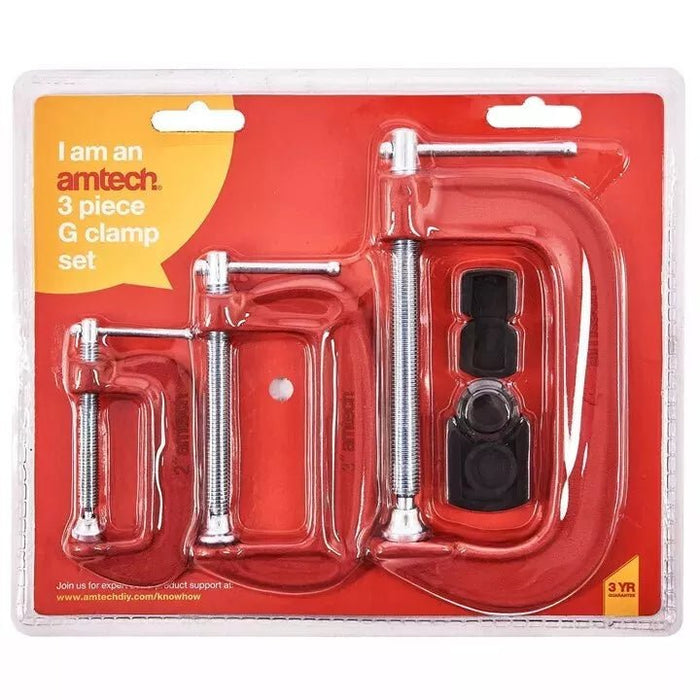 Amtech 3pc G Clamp Iron Clamps Set, 50/75/100mm