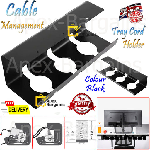 Installation of the under desk cable management tray for organizing cords and cables