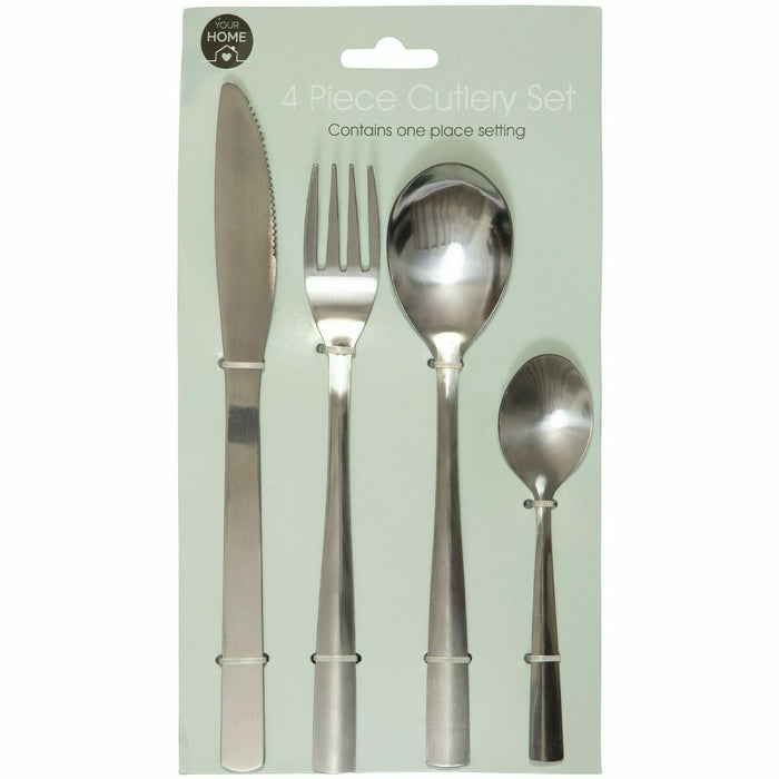  Image showing the cutlery set comprising 4 pieces, including forks, knives, table spoons, and tea spoons