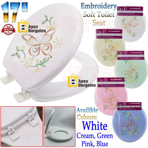 17" Embroidery Soft Cushion Toilet Seat - Butterfly Design - Main Product View