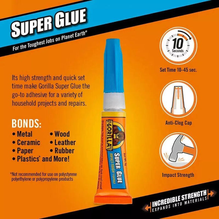 Gorilla Super Glue in use bonding two materials