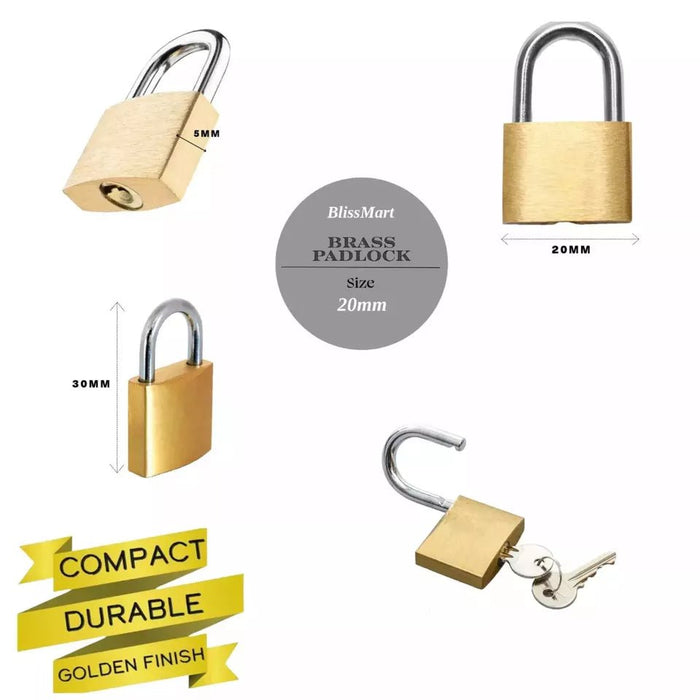 MAXPERKX Brass Padlock Set, 3x 20mm for Home or Locker Security