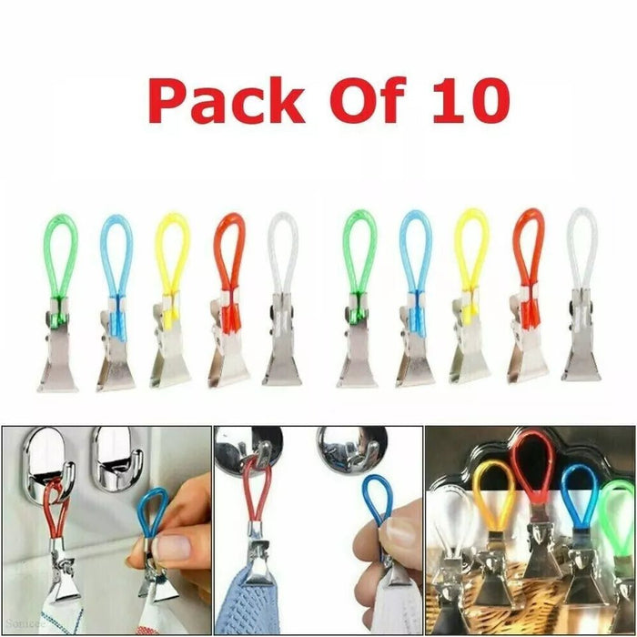 MAXPERKX 10x Towel Hanging Clips, Metal Hooks for Dish Cloths and Tea Towels