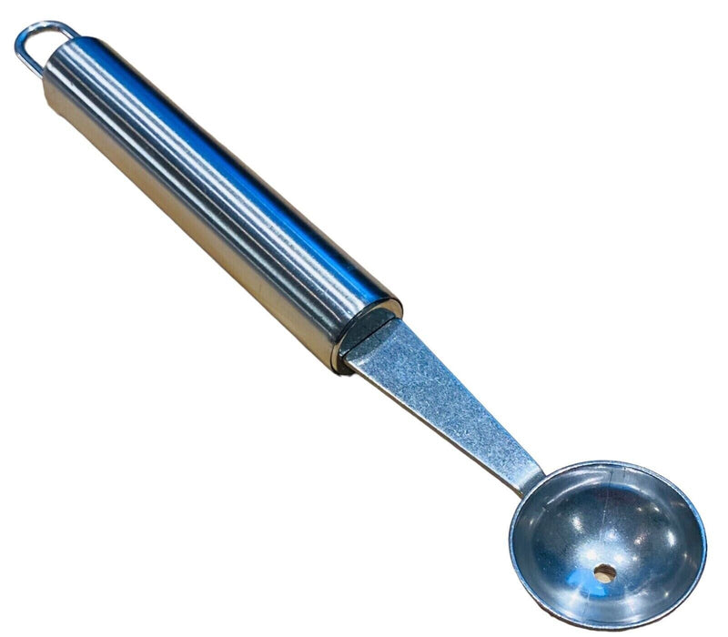  Image of the stainless steel melon baller, highlighting its quality and durability