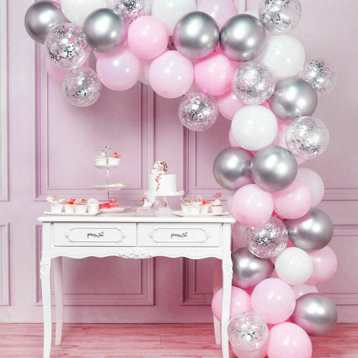 Pink and silver balloon garland for celebration