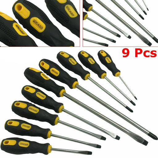 High-quality 9pc precision magnetic screwdriver set with soft grip handles