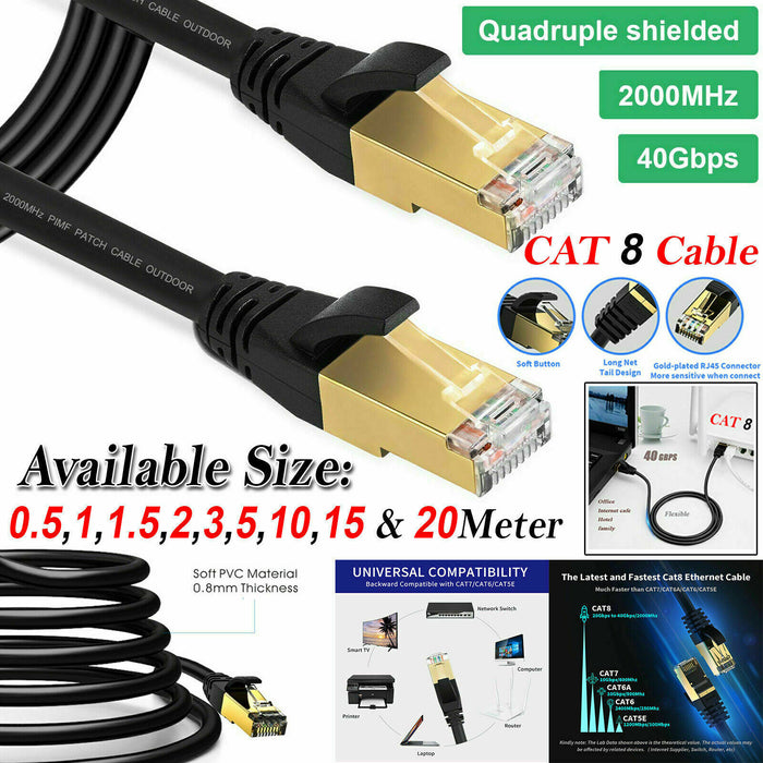 RJ45 CAT8 shielded Ethernet cable for ultra high-speed LAN