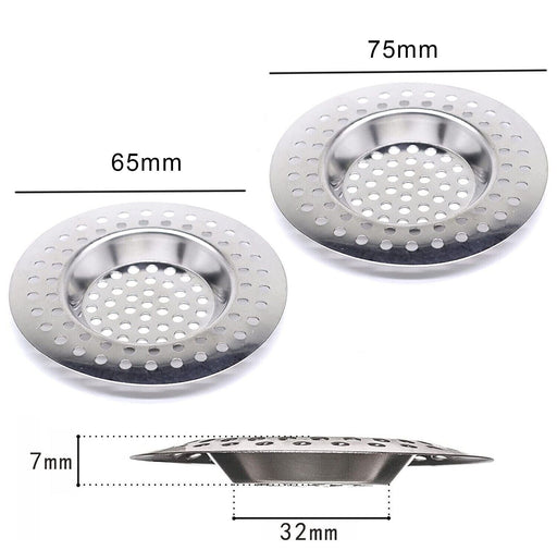  Image illustrating the use of the stainless steel plug strainer in both the kitchen and bathroom