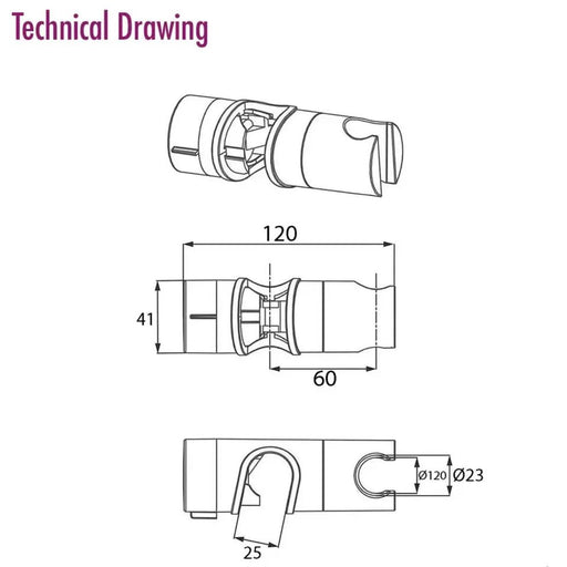 Universal Shower Head Holder with Adjustable Clamp for Riser Rail