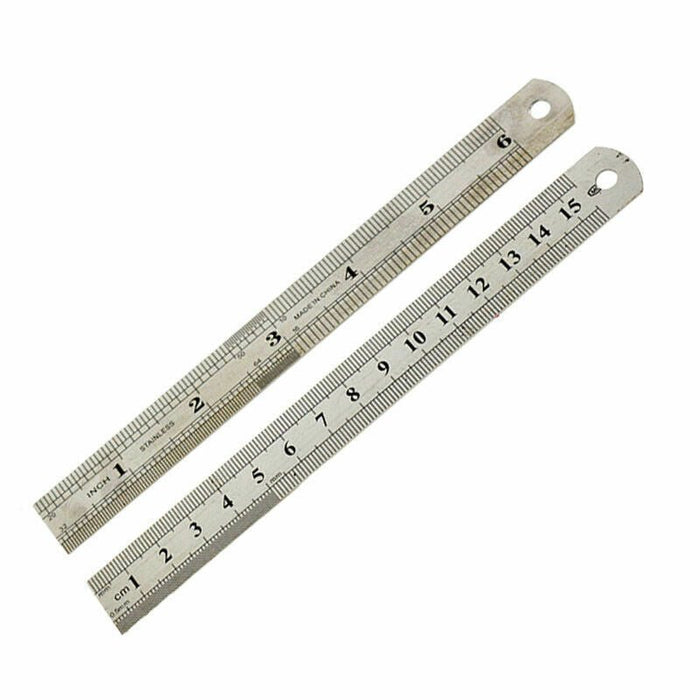 6-Inch Stainless Steel Double Sided Ruler - Metal Rule, Silver