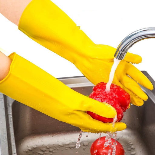 APXB 2 Pairs Rubber Gloves with Long Sleeves for Household Washing Up and Kitchen Cleaning - Apex Bargains