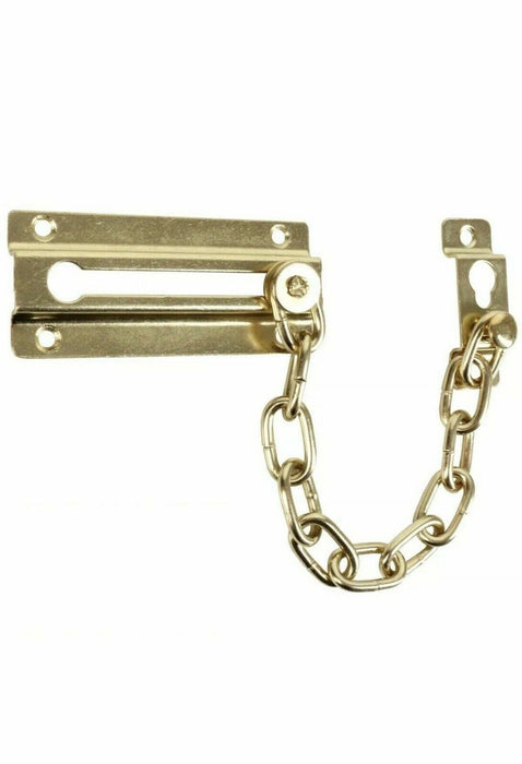  Image showcasing the front door chain restrictor made of brass-coated steel, enhancing security