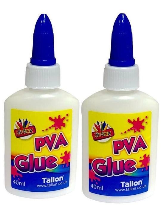 2pcs 40ml PVA Glue Bottles - Craft Adhesive for Paper, Cardboard, Wood, Fabric, DIY - Apex Bargains