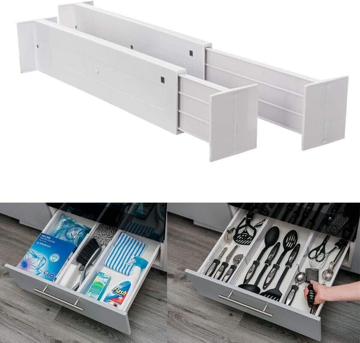 2 x Drawer Dividers Partition Spring Loaded Expandable Kitchen Bedroom Organiser - Image