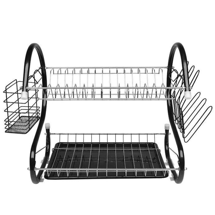 MAXPERKX 2 Tiers Dish Drainer Rack With Drip Tray - Kitchen Drying Bowl Plate Holder Stand