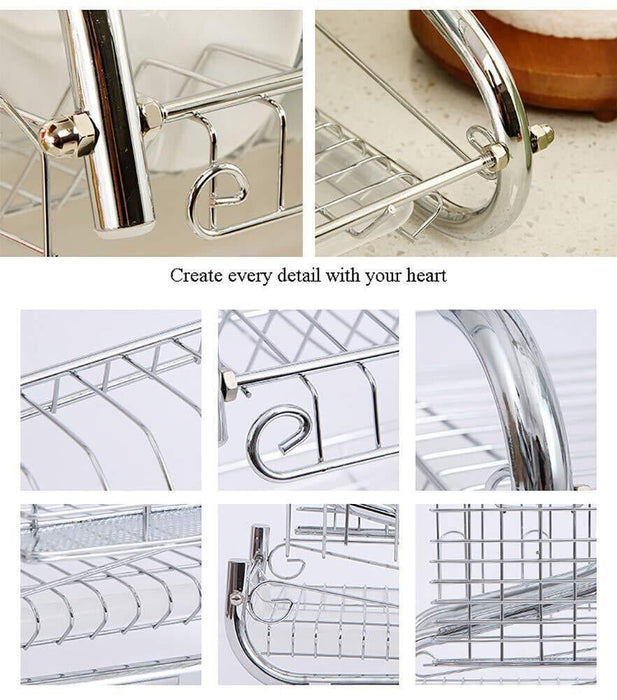 MAXPERKX 2 Tiers Dish Drainer Rack - Kitchen Drying Bowl Plate Holder Stand With Drip Tray