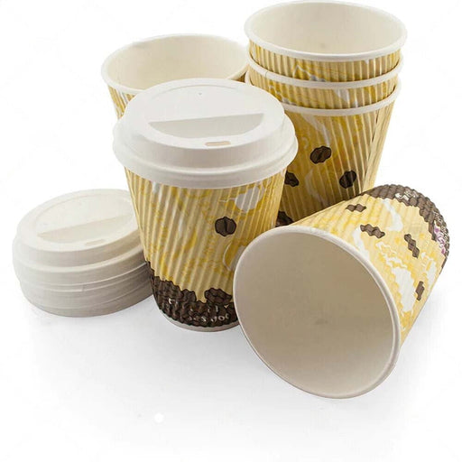 MAXPERKX 8oz Ripple Cups With Lids Paper Disposable Cup for Tea, Coffee, Hot Drinks - Set of 8pcs