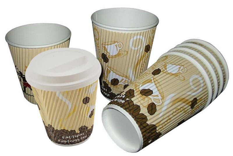 MAXPERKX 8oz Ripple Cups With Lids Paper Disposable Cup for Tea, Coffee, Hot Drinks - Set of 8pcs