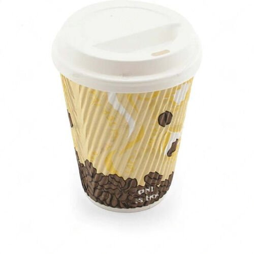 MAXPERKX 8oz Ripple Cups With Lids Paper Disposable Cup for Tea, Coffee, Hot Drinks - Set of 8pcs