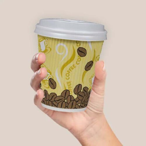 MAXPERKX 8oz Ripple Cups With Lids Paper Disposable Cup for Tea, Coffee, Hot Drinks - Set of 8pcs