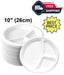 MAXPERKX 10-inch Disposable 3 Compartment Plastic Plates Catering Wedding Bowls - 50pcs