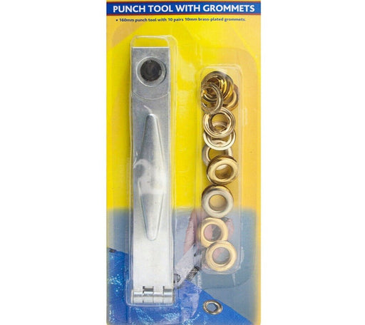 MAXPERKX Eyelet Punch Tool 160mm with 20pcs 10mm Brass-Plated Eyelets Grommets Washers