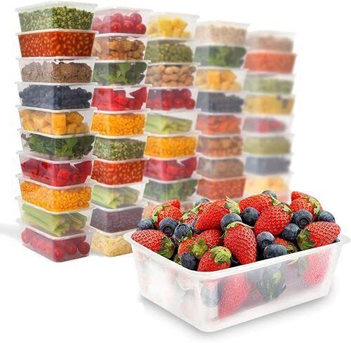 MAXPERKX 50 pcs Food Containers+Lids Rectangle Takeaway Microwave Safe Storage Boxes