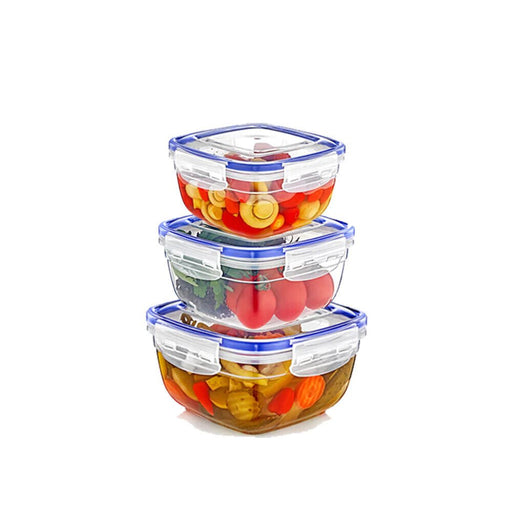 MAXPERKX 3pcs Square Leakproof Food Storage Containers Clip Lock Seal 500/900/1500ml Set