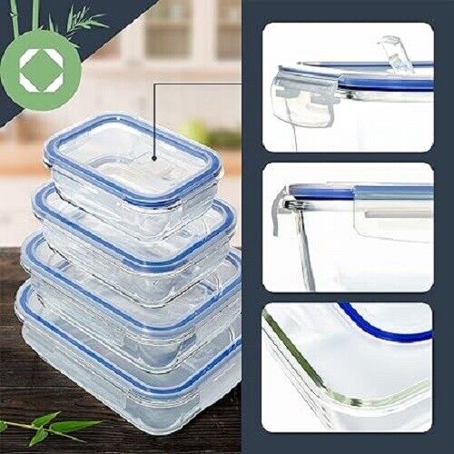 MAXPERKX 4pcs Rectangular Leakproof Food Storage Containers Clip Lock Seal 500/900/1500/2400ml Set