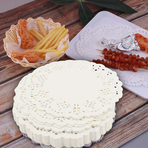 MAXPERKX 125pcs Napkin Lace Round Paper Doilies Table Covers Doyleys Catering Cake Holder