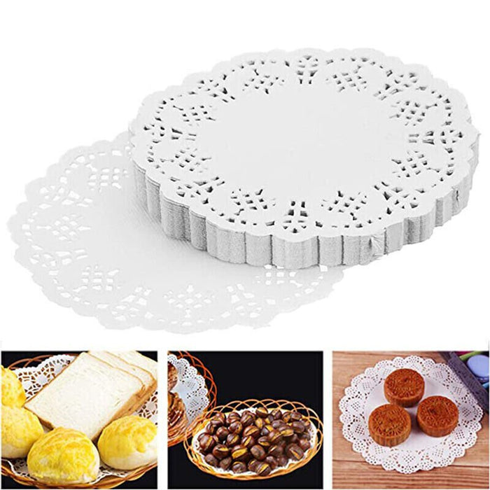 MAXPERKX 125pcs Napkin Lace Round Paper Doilies Table Covers Doyleys Catering Cake Holder