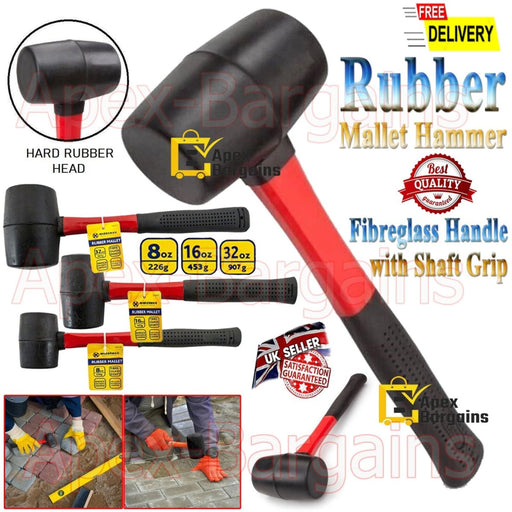 MAXPERKX Rubber Mallet Hammer - Fibreglass Handle Shaft Grip - Racking Paving Tools - Image 1