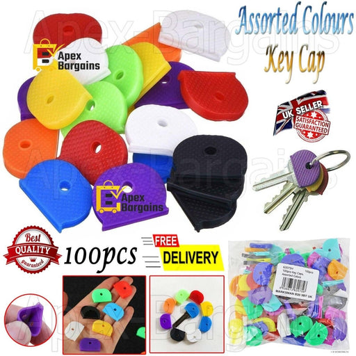 APXB 100pcs Assorted Colour Soft Silicone Key Cap Keys Covers Keyring Tags Identifier - Image 1