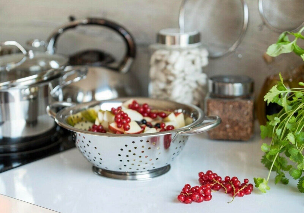 Stainless Steel Deep Colander Strainer with Handle - Kitchen Vegetable Pasta 2