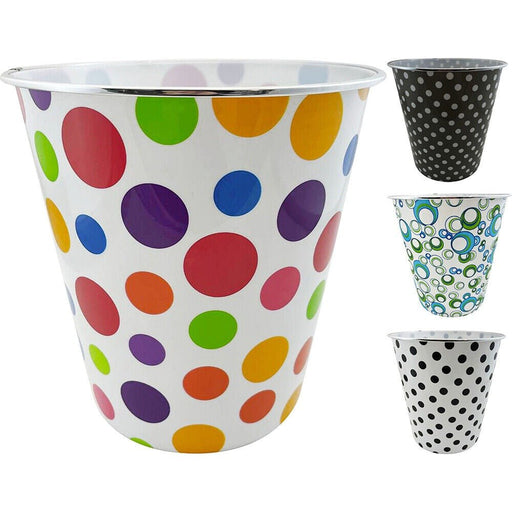 Round Polka Dot Paper Waste Dust Bin - Office, Home, Bathroom, Kitchen