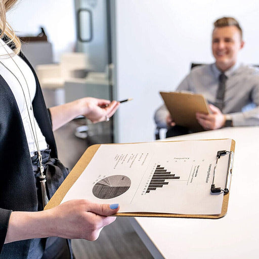 A4 size wood clipboard with a hanging hole for convenience.