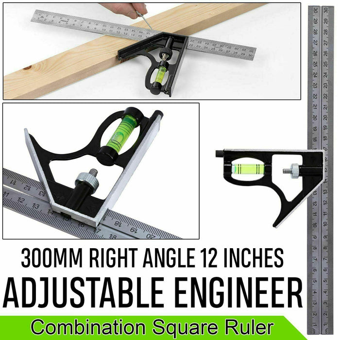 Adjustable engineers combination square with clear measurement marks