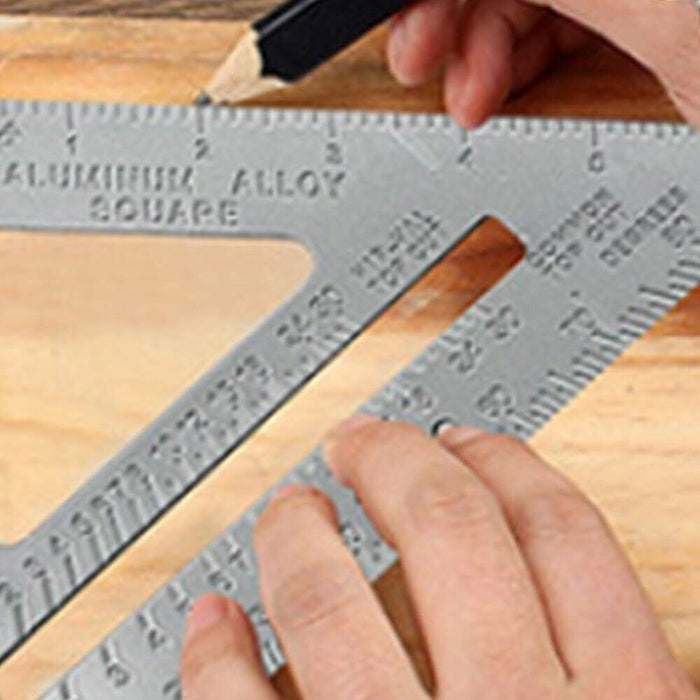 Aluminum tri-square designed for roofing and joinery