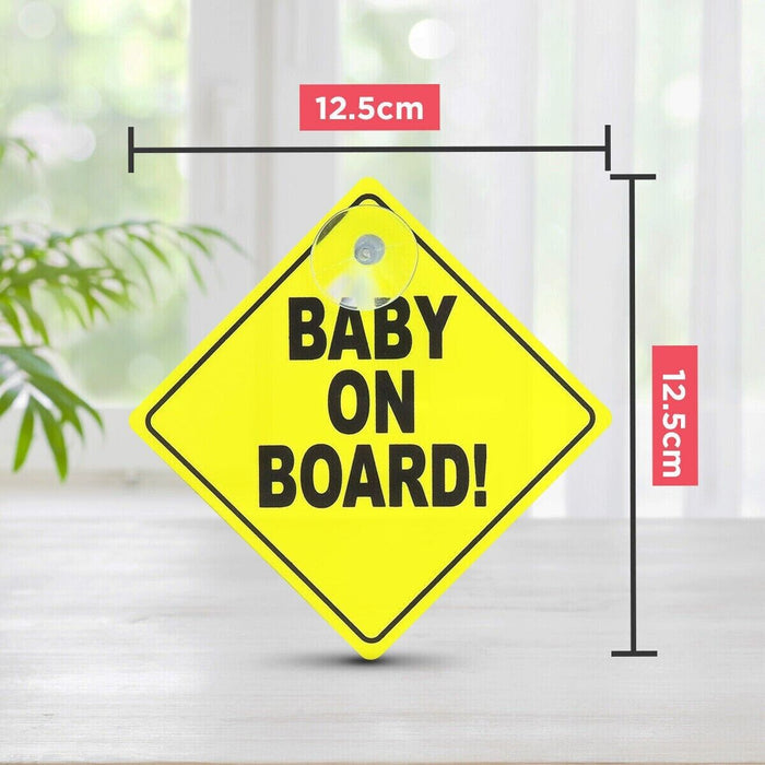  Bright yellow Baby On Board safety sign with suction cup for car window