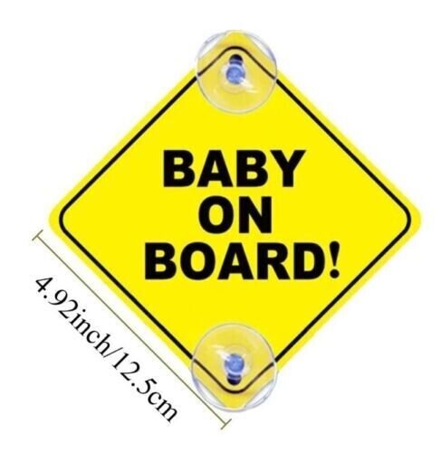 Highly visible baby on board sign, 12.5x12.5x1.5cm in size, for safe driving